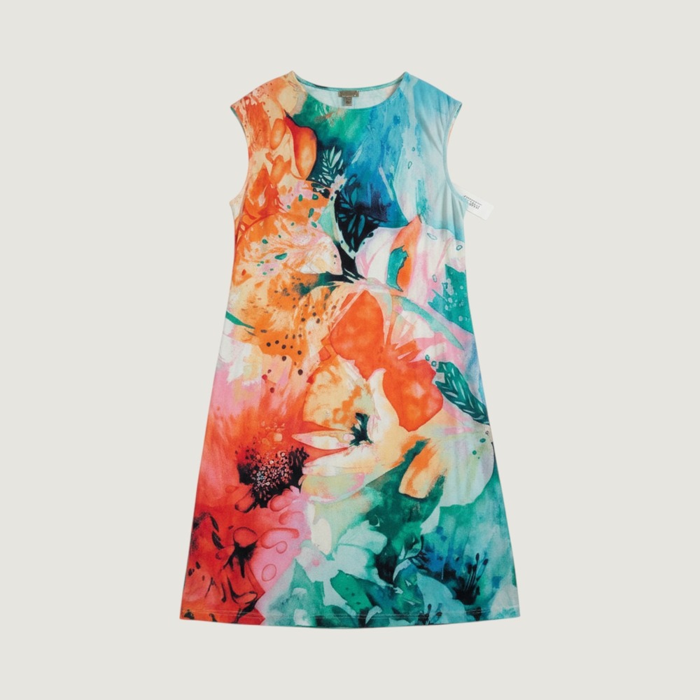 Chico's Iona Sublimation Dress Womens LARGE NWT Floral Lively Blooms $59.95